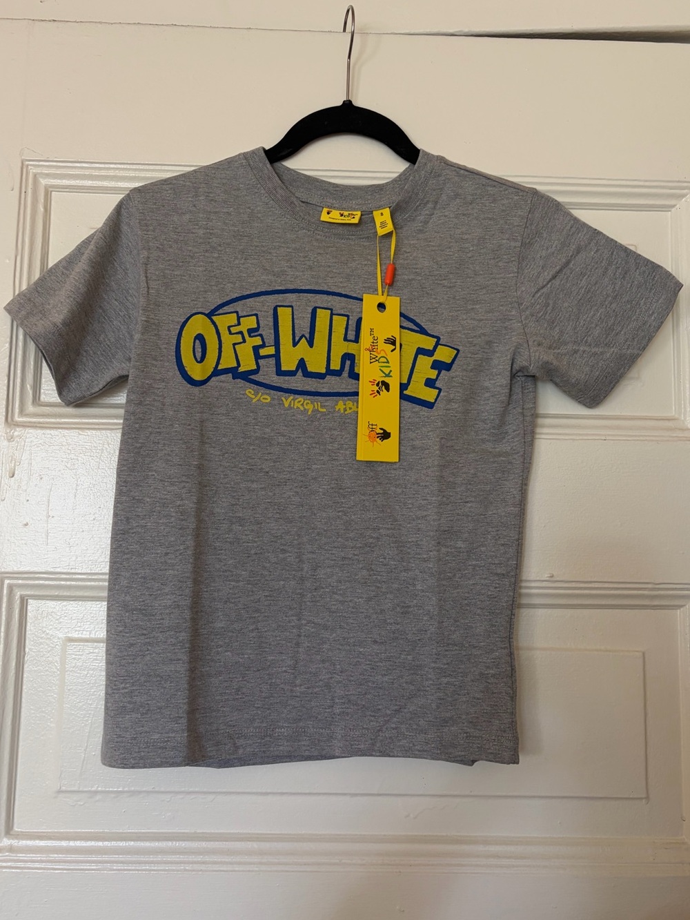 Off-White Kids Gray Tee with Yellow & Blue Logo